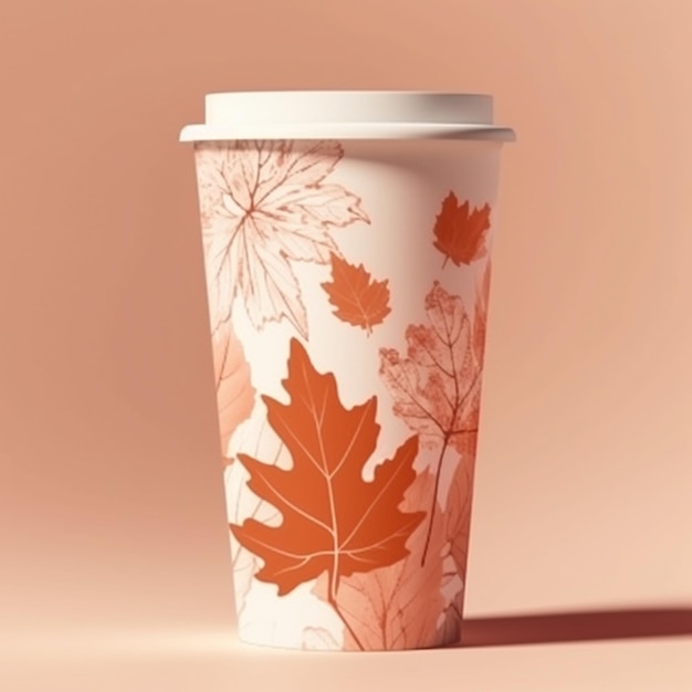 Фото Крупный план чашки с рисунком листьев на ней, генеративный ай