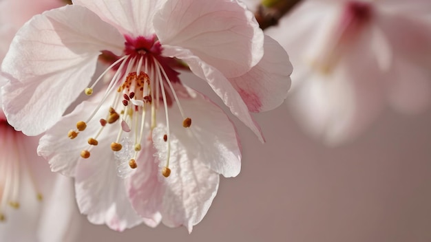 写真 柔らかい光に輝く淡いピンクの色の 細な桜の花びらのクローズアップ