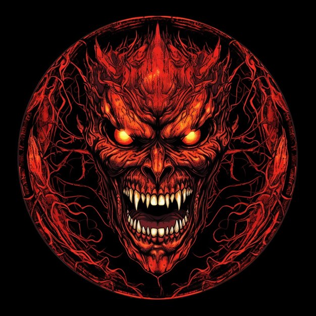 写真 悪魔の顔のクローズアップ 円形のデザイン