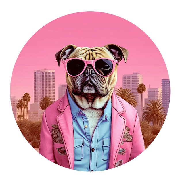 写真 スーツとネクタイを着た犬のクローズアップ デジタルアート 80年代 マイアミ・ヴァイス 熱い夏の太陽