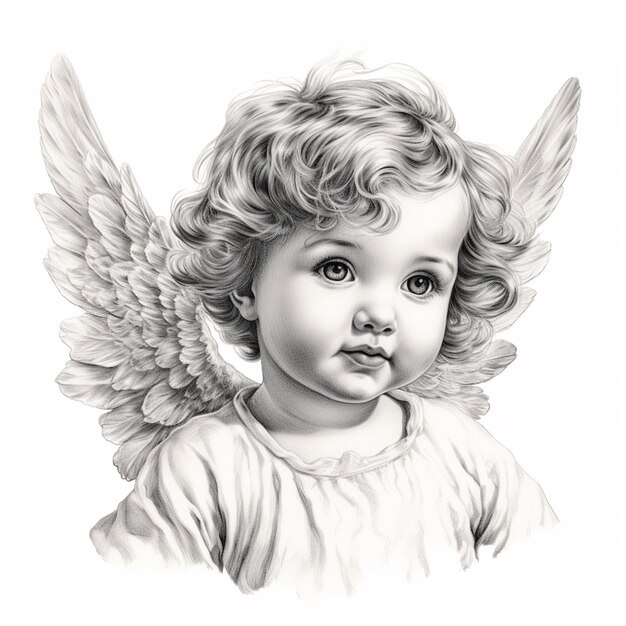 Фото Крупный план рисунка ребенка с крыльями ангела, генеративный искусственный интеллект