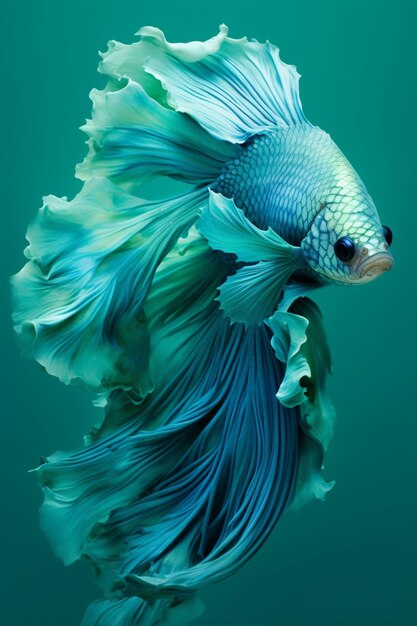 写真 青い尾と緑の背景を持つ魚のクローズアップ