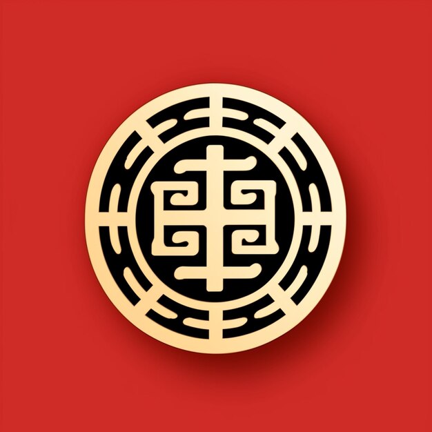 写真 赤い背景の金と黒の中国のシンボルのクローズアップ
