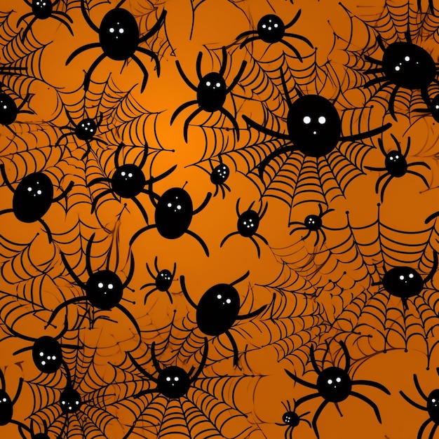 사진 오렌지색 배경에 있는 검은색 거미줄 그룹의 클로즈업