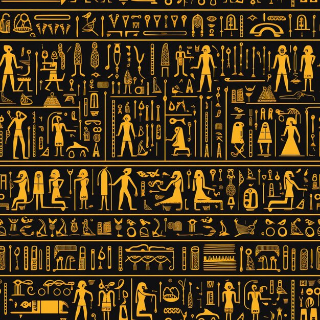사진 검은색 배경에 이집트 히에로글리스 패턴의 클로즈업