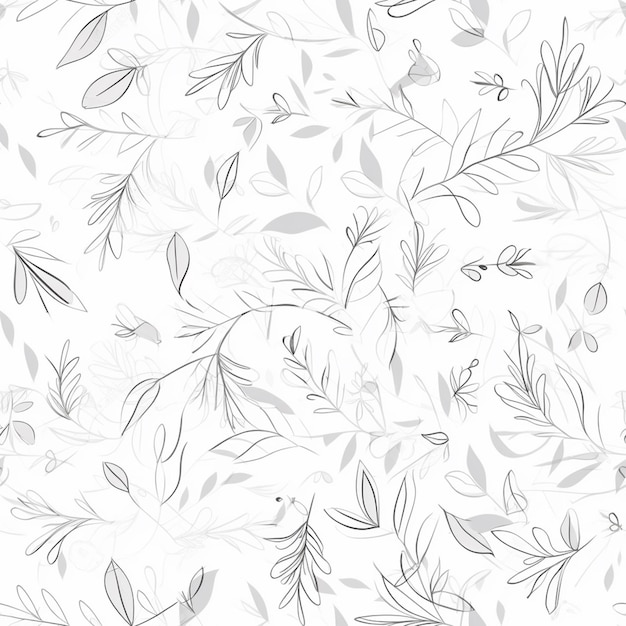 Фото Близкое изображение рисунка листьев и цветов на белом фоне