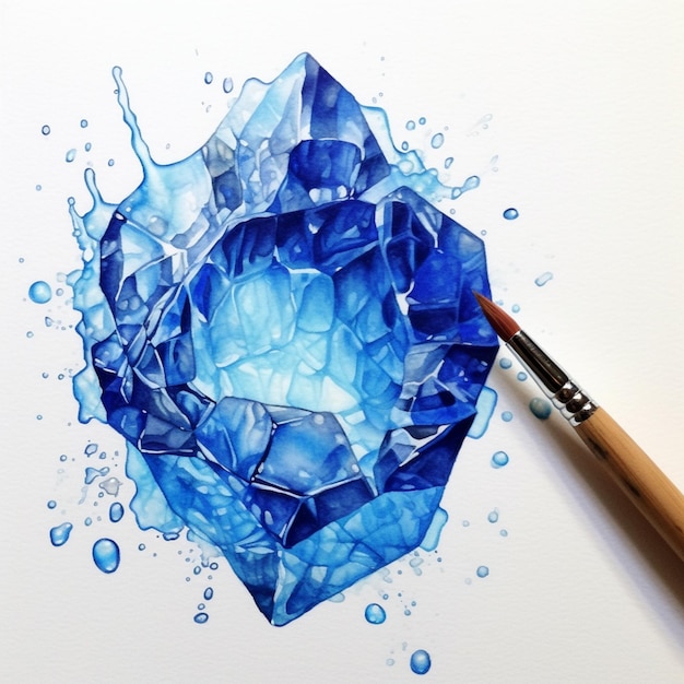 Фото Крупный план карандаша, рисующего синий бриллиант с капельками воды