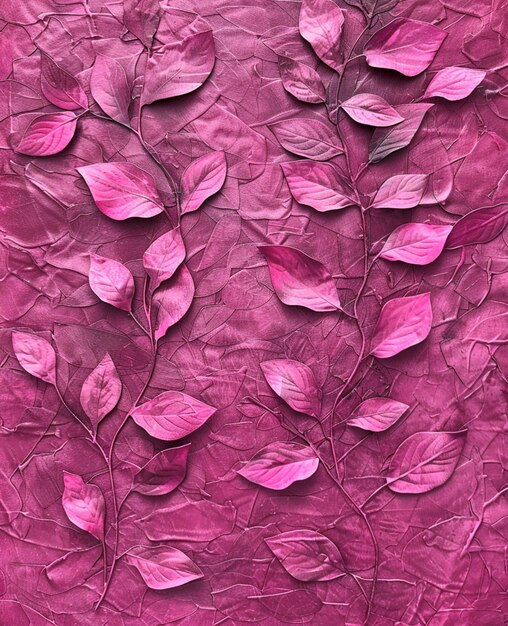 Фото Близкий взгляд на розовую стену с кучей листьев
