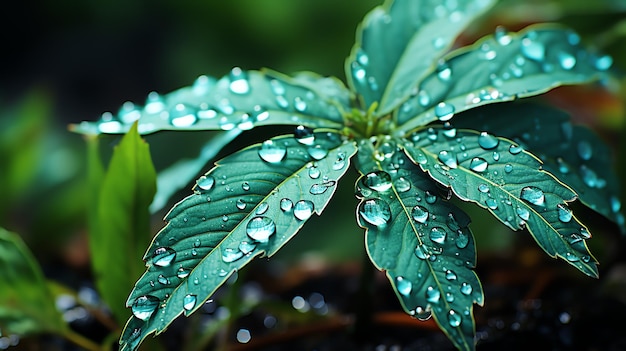 写真 水滴が付いている植物のクローズアップ