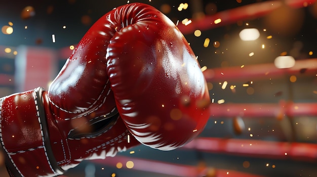 Фото Близкий план красной боксерской перчатки с белыми акцентами перчатка на переднем плане и в фокусе
