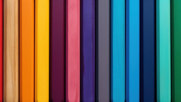 Фото Близкий взгляд на ряд цветных карандашей с различными оттенками