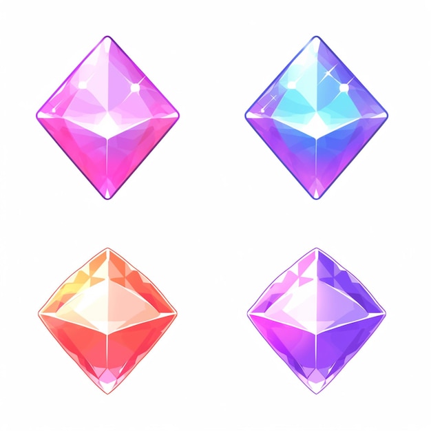 사진 4가지 다른 색상의 다이아몬드 세트의 클로즈업 생성 ai