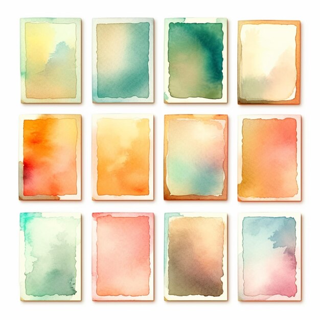 写真 a close up of a set of nine different colored watercolor papers generative ai