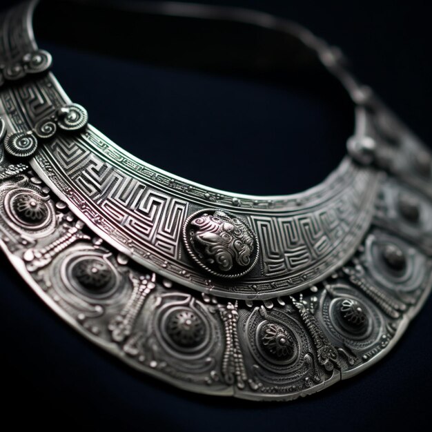 Фото Близкое изображение серебряного ожерелья с черным фоном