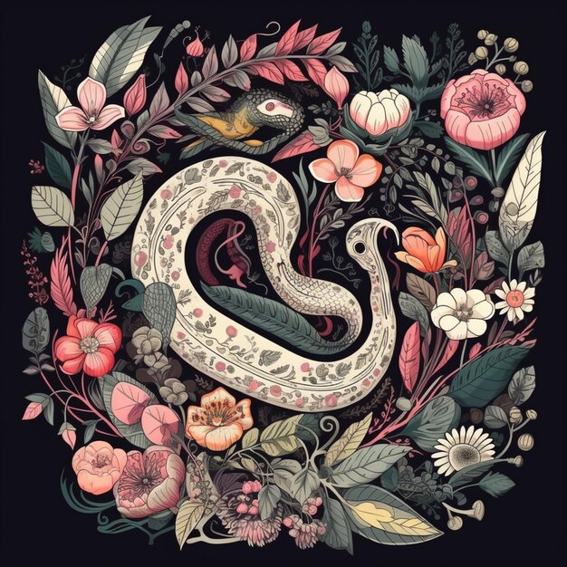 写真 花と葉に囲まれた蛇のクローズアップ - ガジェット通信 getnews