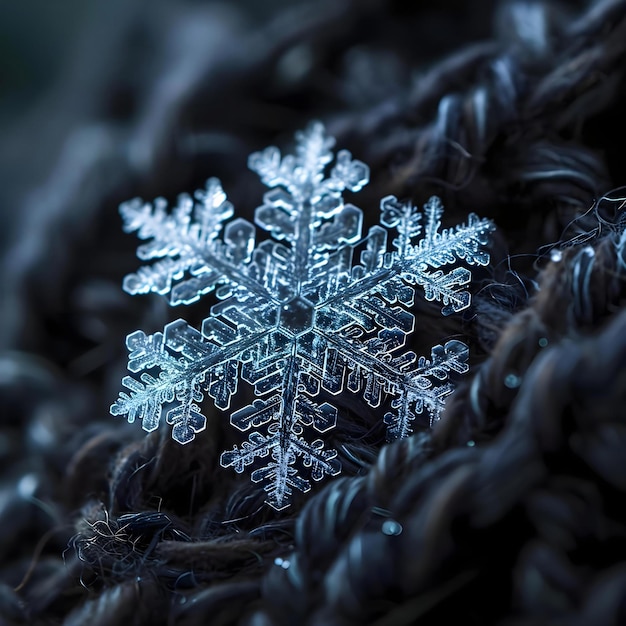 写真 ロープの上の雪花のクローズアップ