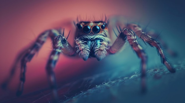 Фото Близкий снимок паука с большими глазами и длинными ногами