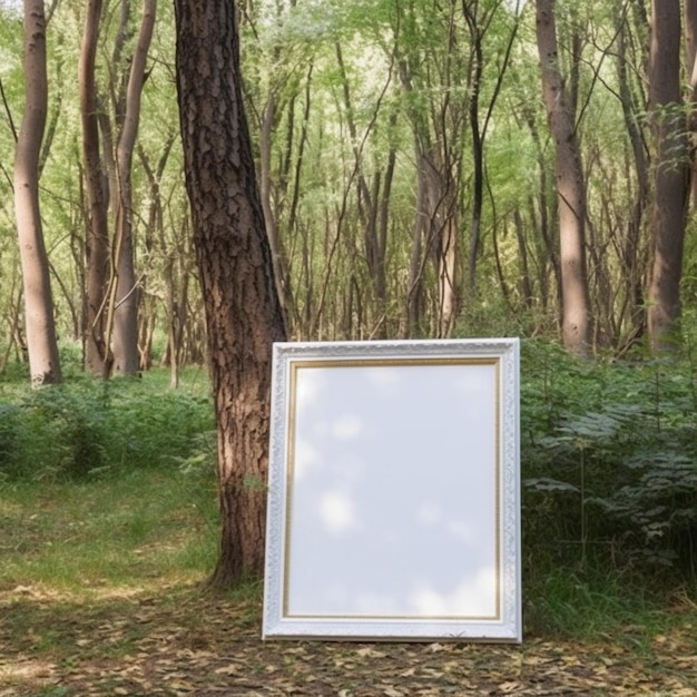 Фото Крупный план белой рамки посреди леса, генерирующий искусственный интеллект