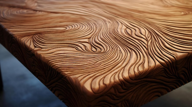 Фото Крупный снимок деревянного стола, созданного ai