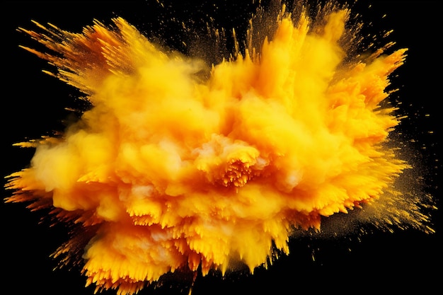 Фото Крупный план желтого взрыва порошка на черном фоне, генерирующий искусственный интеллект