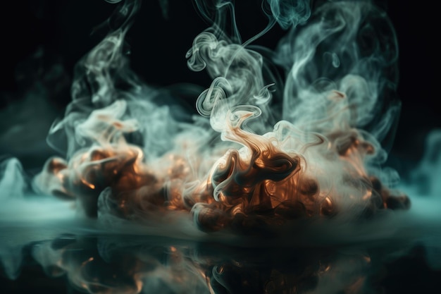 Фото Крупный план дыма и огня посреди черного фона