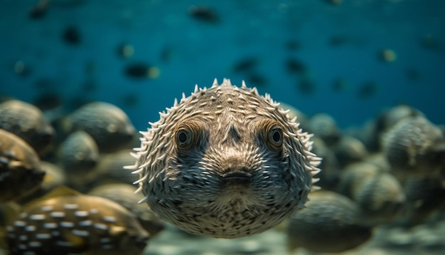 Фото Портрет большой черепахи, плавающей под водой, созданный искусственным интеллектом