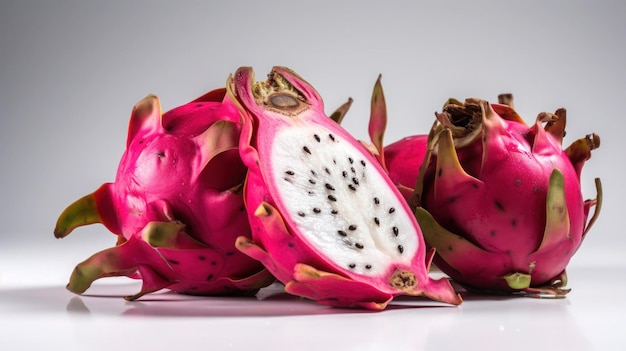 A close up van dragon fruit op een witte achtergrond