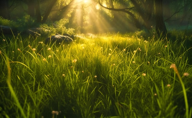 A close up van groen gras en zonlicht