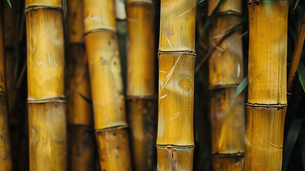 Фото Близкий снимок бамбукового леса бамбуковые стебли прямые и гладкие светло-коричневого цвета листья зеленые и пышные