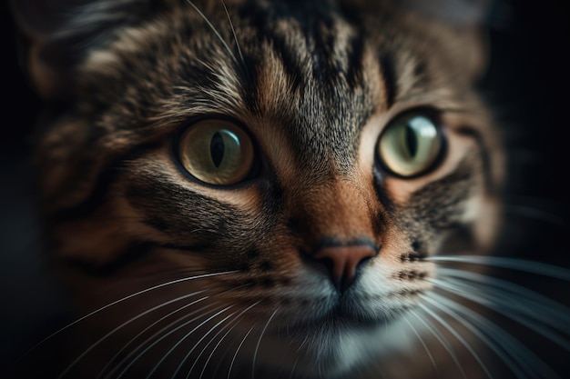 写真 魅惑的な目とひげを捉えた猫の顔のクローズアップ 猫のユニークな特徴