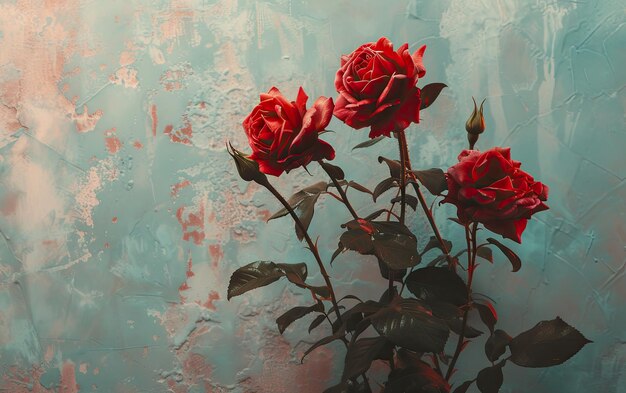 Фото Клоуз-ап красивого букета красных роз на пастельном фоне.