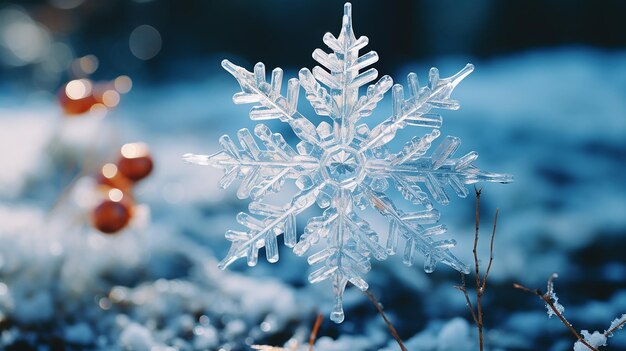 繊細なガラスの雪の結晶の飾りのクローズアップショット