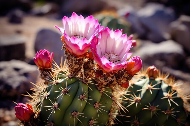 写真 カクタスの花が満開にく様子をクローズアップで眺める ジェネレーティブ・アイ