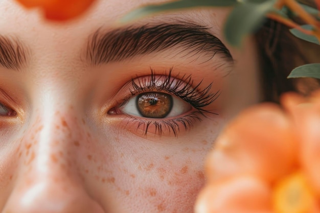 Фото Близкий взгляд на глаз красивой молодой женщины детали девушки с коричневой радужкой