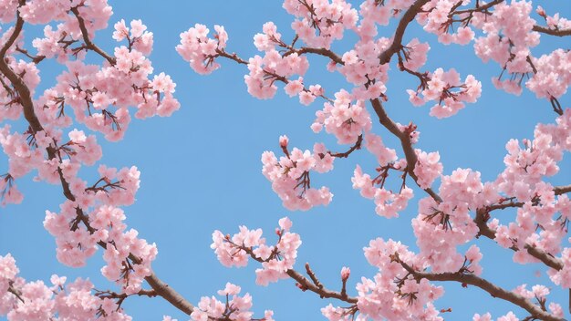 写真 背景に青い空がある木の枝に細なピンクの桜がいています