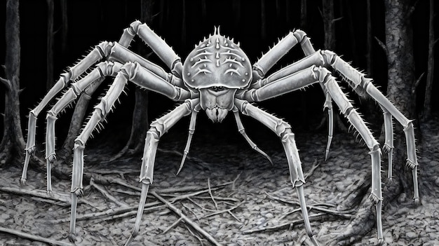 사진 흑백 배경의 코브라 거미