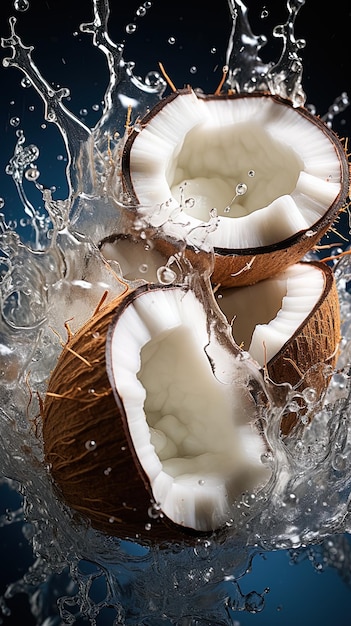 Фото Кокосовый орех с капелькой воды и капелькой воду