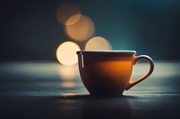 사진 테이블 위에 손잡이가 있는 커피 컵