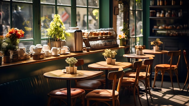 写真 やかな午後の背景としてヴィンテージ装飾のコーヒーショップのインテリア