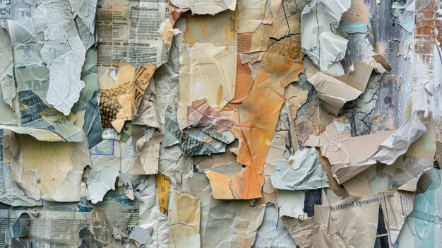 Foto a collage of different types of paper including newspaper cardboard and tissue all torn and pieced