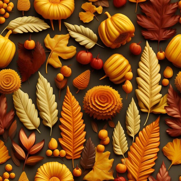 写真 秋の葉と果実のコレクションが円形に配置されています。