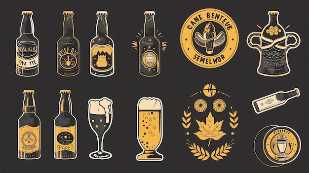 写真 ビールをテーマにしたイラスト集 ビールボトルビールホップのグラスボトルオープナー