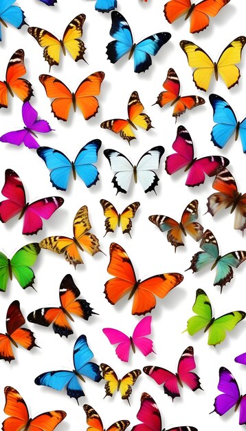 Фото Коллекция красочных бабочек с разными цветами