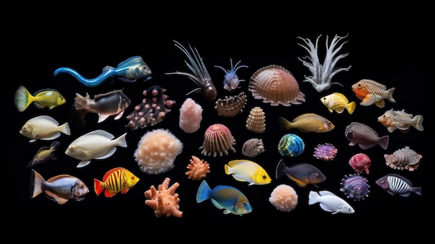 Фото Коллекция красочных тропических рыб из коллекции.