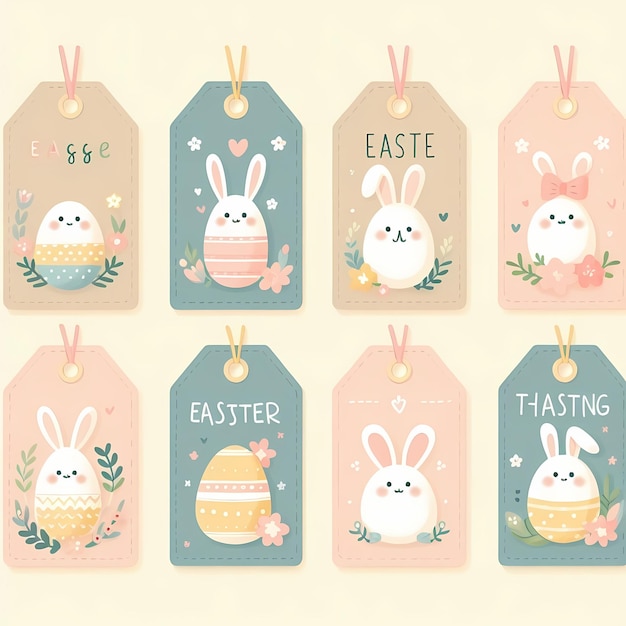 사진 토끼와 토끼를 특징으로 한 부활절 태그 컬렉션
