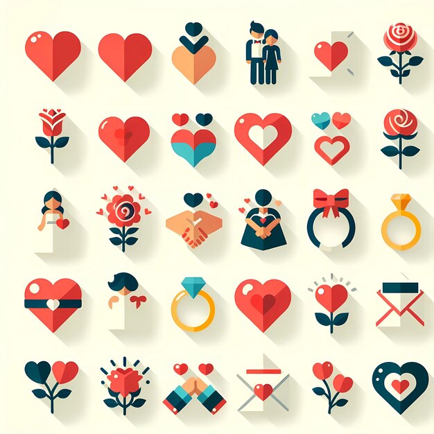 Фото Коллекция икон, связанных с любовью и отношениями, разработанных в плоском современном стиле