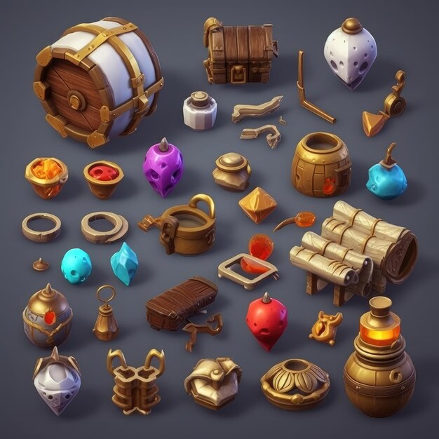 Фото Коллекция предметов, включая деревянную коробку, барабан и коробку с предметами.