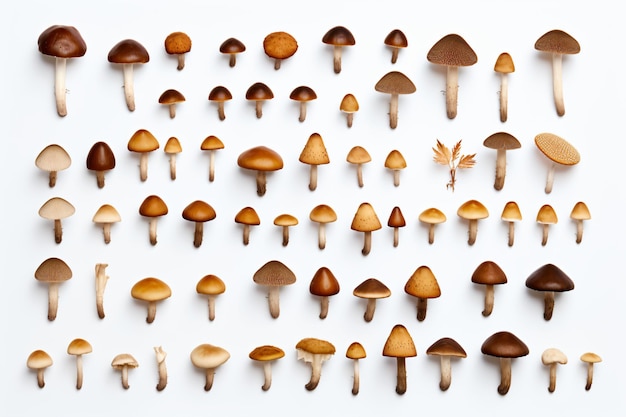 사진 색 표면에 있는 버섯의 컬렉션