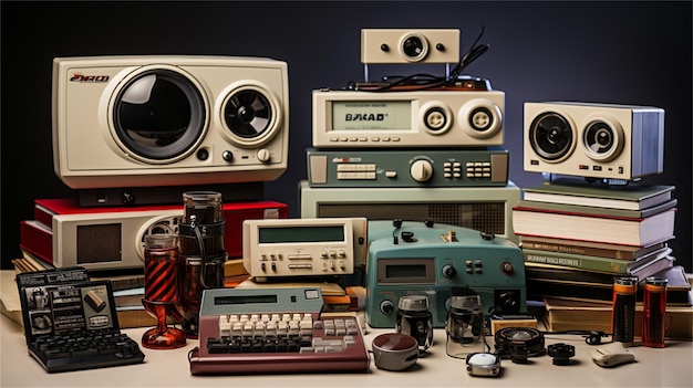 写真 古いラジオのコレクション ソニーと書かれたラジオも含まれています
