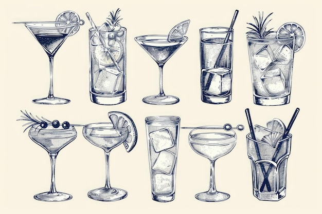 写真 a collection of various cocktail glasses perfect for bars and restaurants